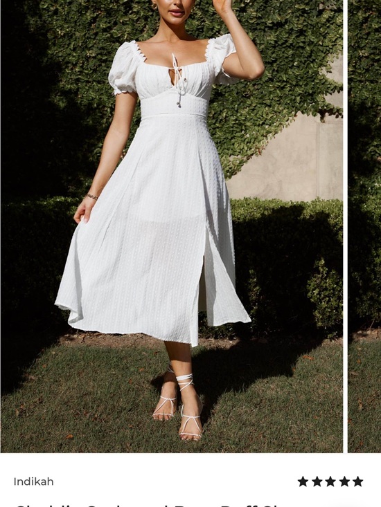 Selfie Leslie Dresses & Skirts - Selfie Leslie White Puff-Sleeve Midi Dress with Front Slit